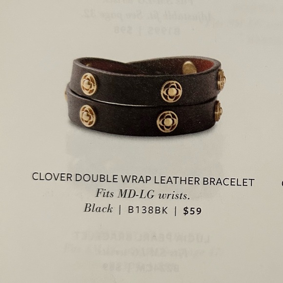 Stella and Dot Black Clover Double Wrap Leather Bracelet - Picture 6 of 6
